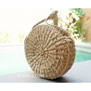 Straw Bags Circle Long Handle Natural Handmade